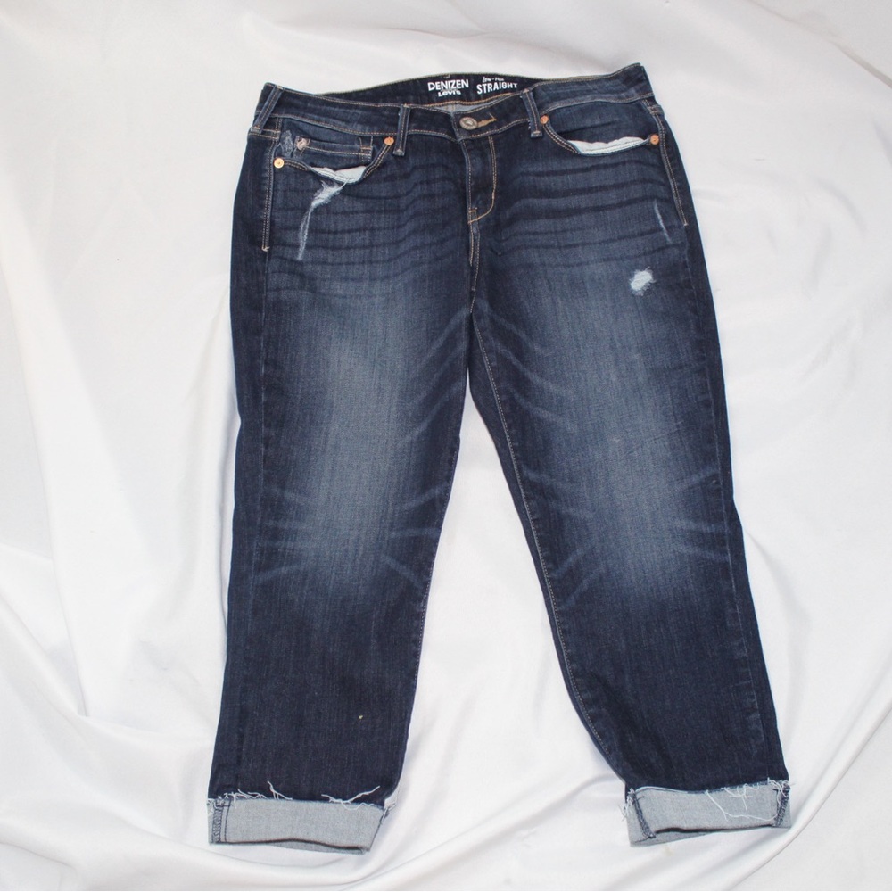 Denizen from Levi's Dark Blue Distressed Cropped Jeans